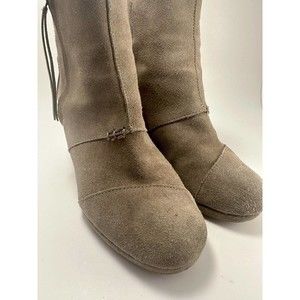 Toms beige wedge suede booties side zip size 8.5 women's